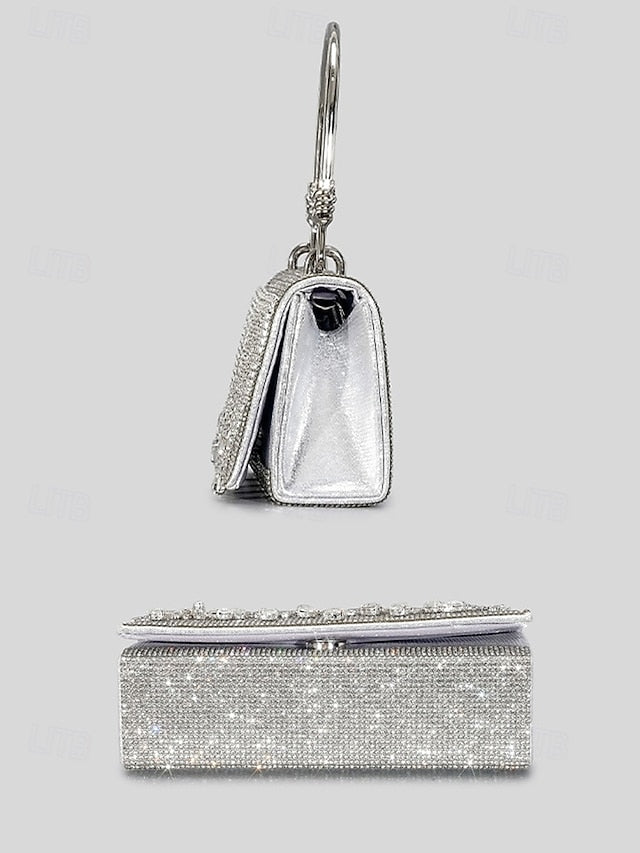 Handbag with Chain Women's Silver Evening Crystal Elegant