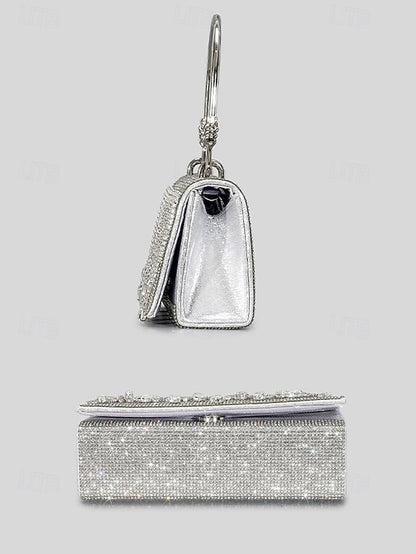 Handbag with Chain Women's Silver Evening Crystal Elegant