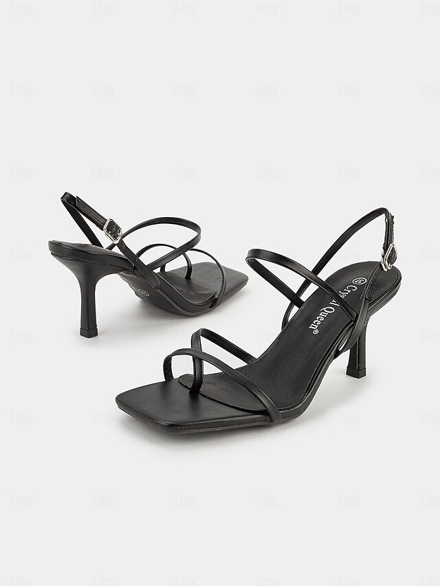 Heel Square Toe for High Women Minimalist Nude Sandals Strappy -