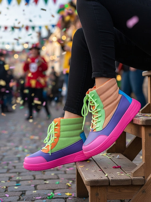 with Women's Gras Mardi Colorful Carnival Sneakers High-Top