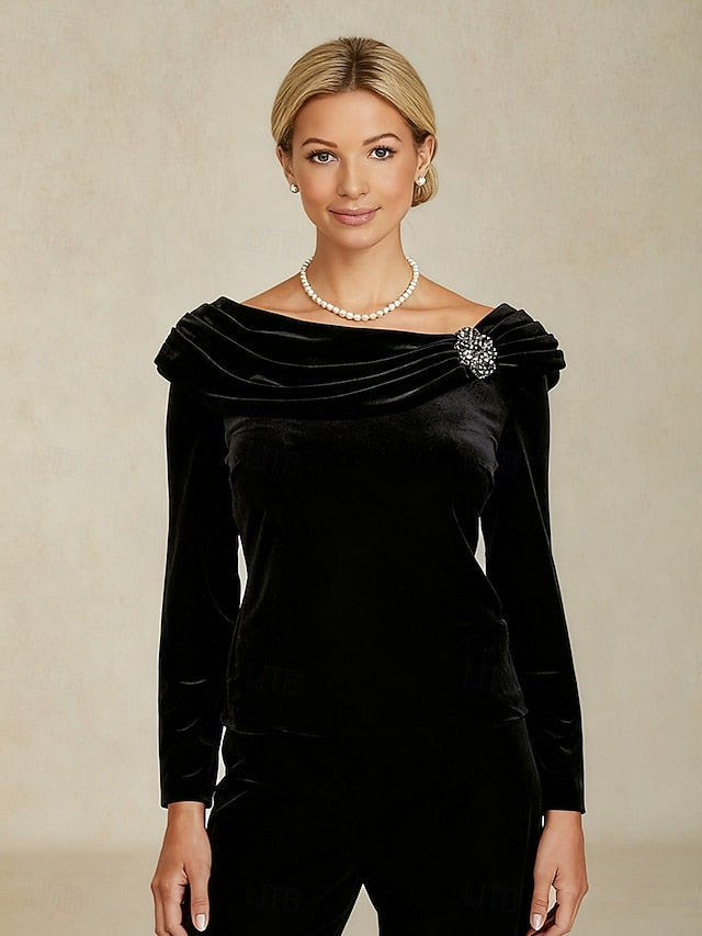 Christmas Women's Blouse Dressy Tops Velvet Solid Color
