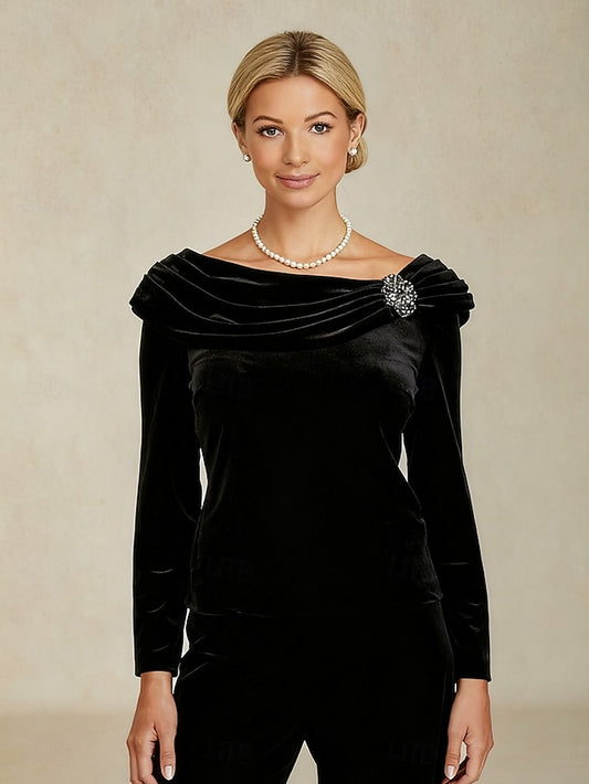Christmas Women's Blouse Dressy Tops Velvet Solid Color