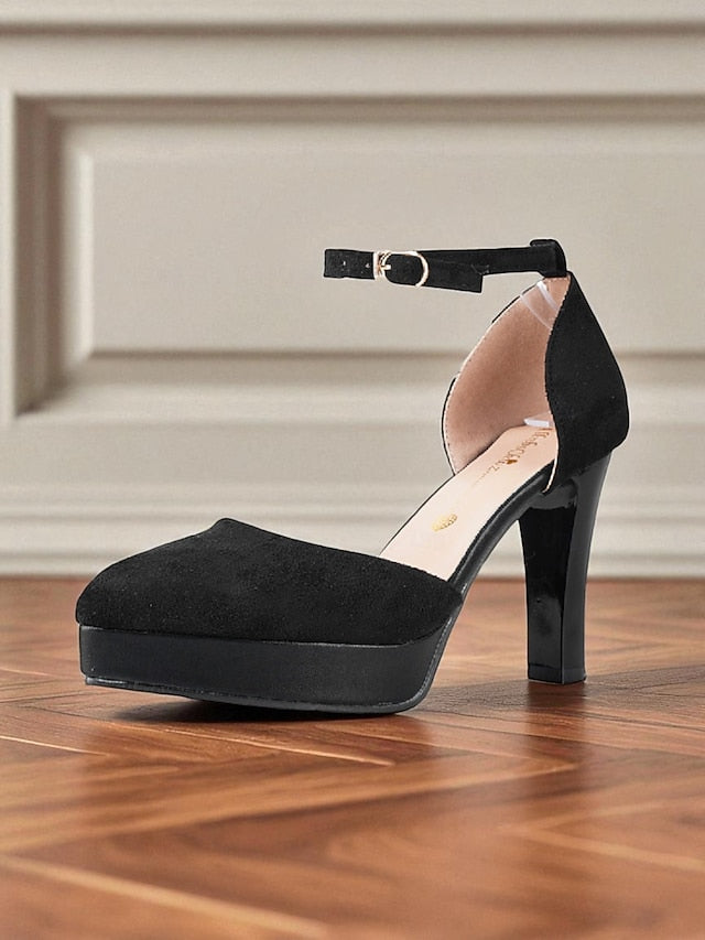 Platform High Strap Women's Burgundy Suede Heel 1950s Ankle