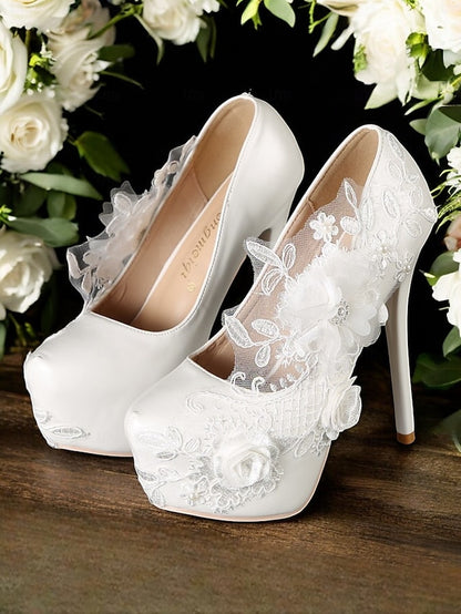 White Shoes Wedding with Floral Lace Embellishments