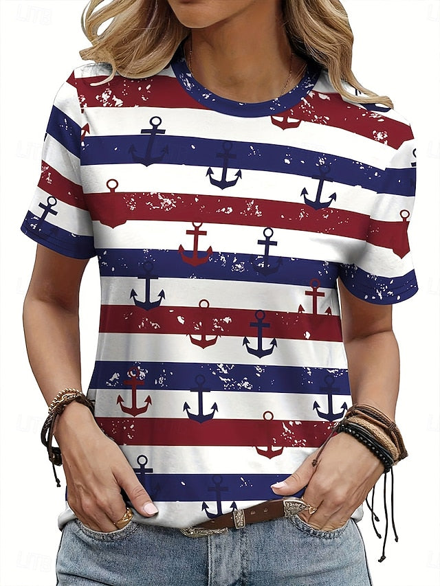 Women's T Shirt Print Graphic Geometric Anchor Vintage