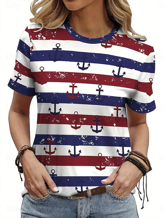 Women's T Shirt Print Graphic Geometric Anchor Vintage