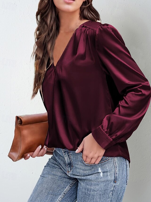 Women's Shirt Elegant Dressy Satin Top Ruched Plain Modern