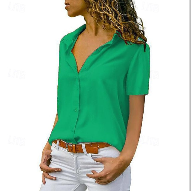 Women's Shirt Blouse Patchwork Buttons Plain Vintage