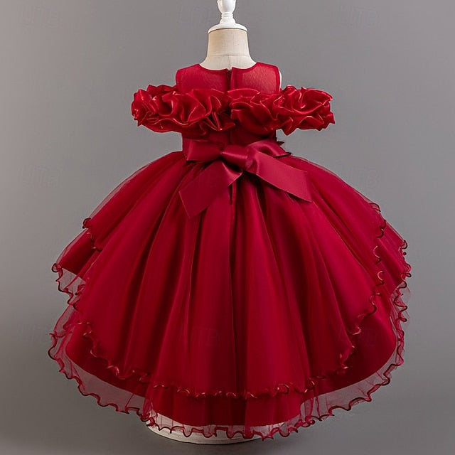 Short Flower Dress Party Kids Sleeve Wedding Girls' Floral