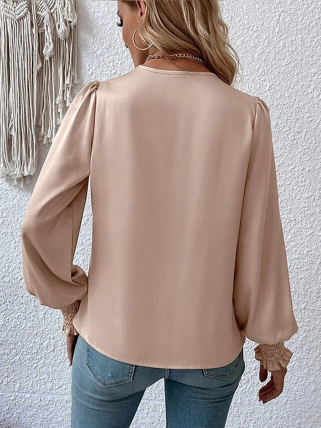 Women's Shirt Elegant Dressy Satin Top Ruched Solid Color