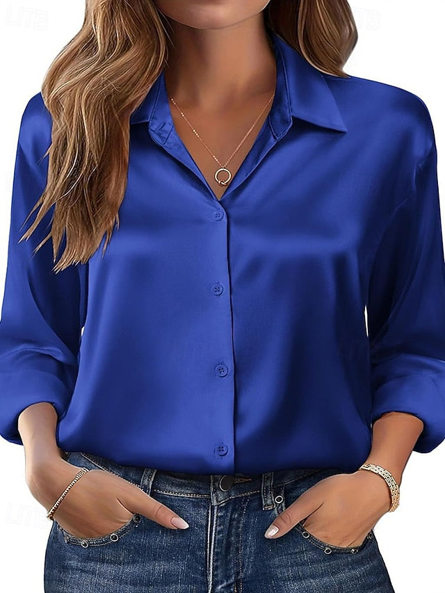 Women's Shirt Blouse Buttons Plain Elegant Stylish Long