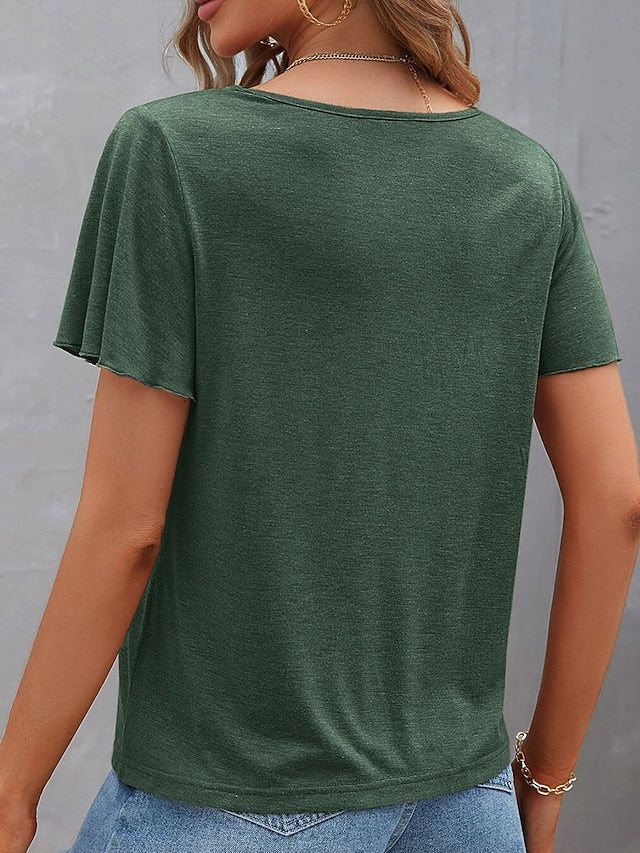 Women's T Shirt Plain Fashion Modern Casual Short Sleeve V
