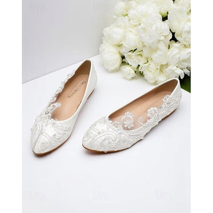 Vintage – Flats White Ballet Embroidered Lace Women's