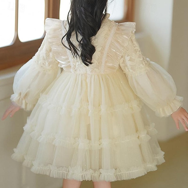 Kids Color Girl Long Solid Girls' Party Dress Flower