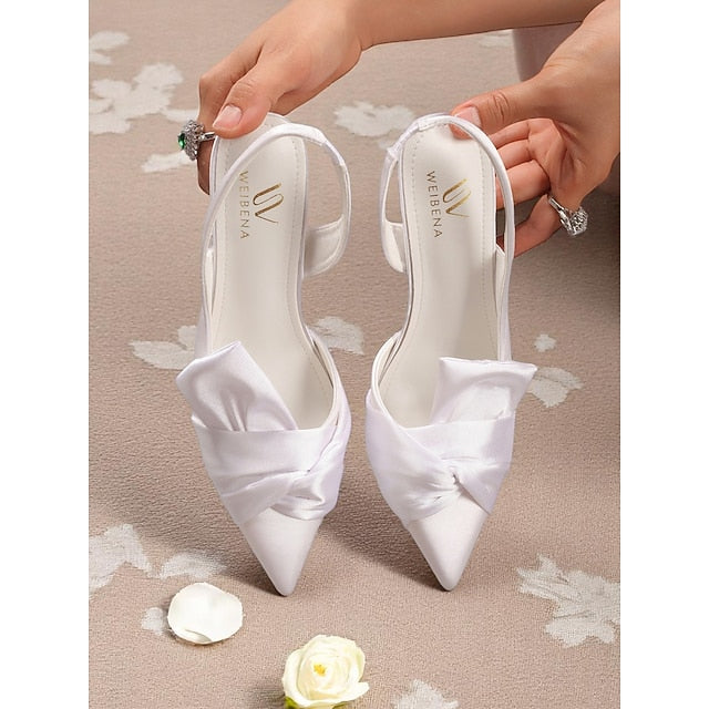 Heels Slingback Pink Oversized Women's with Satin Bow -