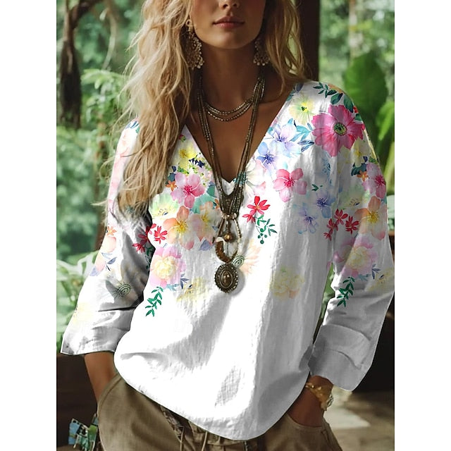 Women's Boho Blouse Floral Graphic Bohemia Vintage Tropical