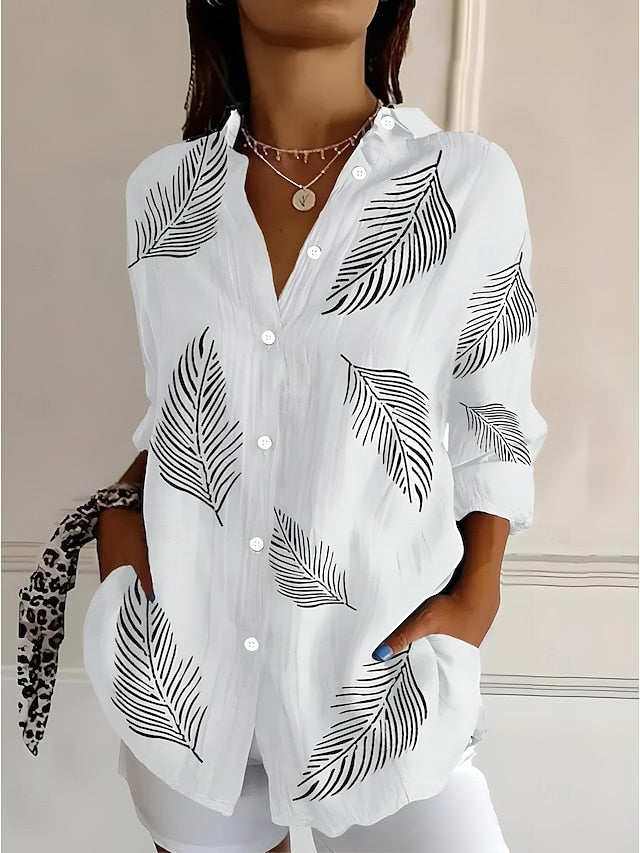 Women's Shirt Linen Like Breathable Lightweight Button Down