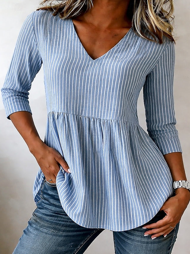 Women's Blouse Ruched Graphic Geometric Striped Elegant