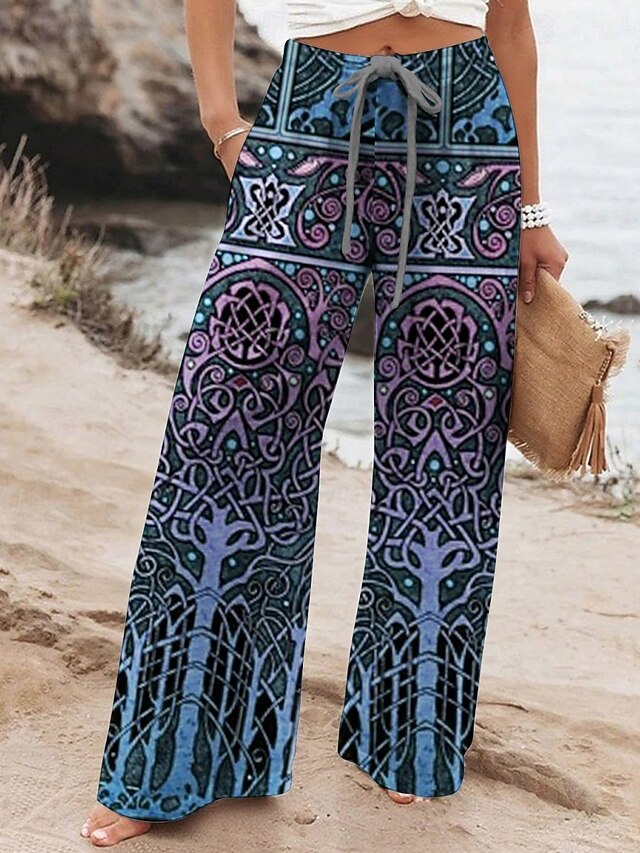 Women's Wide Leg Pants Trousers Vintage Ethnic Style Long