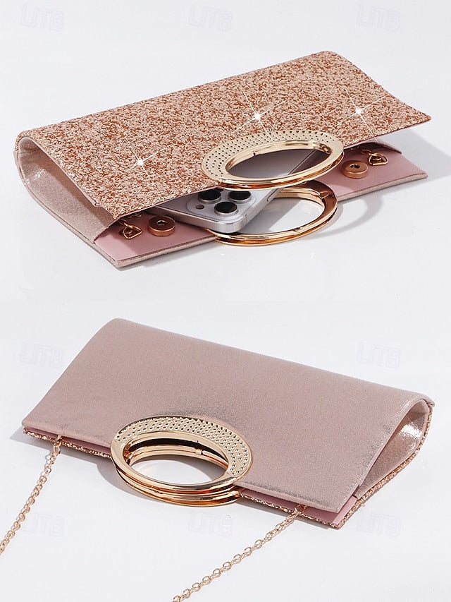 Evening Women's Gold Bag Clutch with Silver Glitter