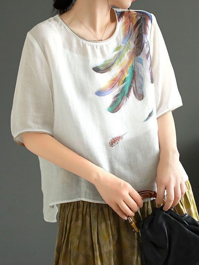 Women's Shirt Cotton Linen Shirts Blouse Faux Cotton Linen