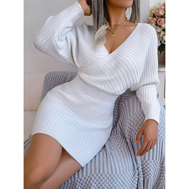 Women's Sweater Sweater Dress Casual Soft Pure Color Ribbed