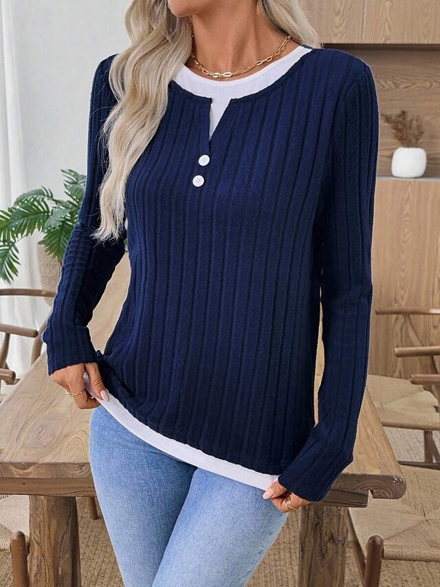 Women's Blouse Patchwork Buttons Solid Color Stylish Casual