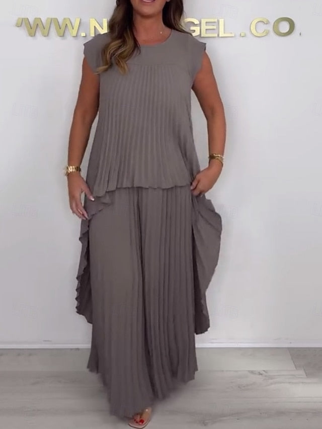 Women's Pants Sets Bolero Top Sleeveless Round Neck Plain