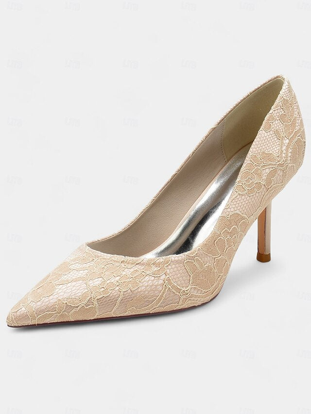 Women's Lace-Embroidered - Pointed-Toe Heels Stiletto