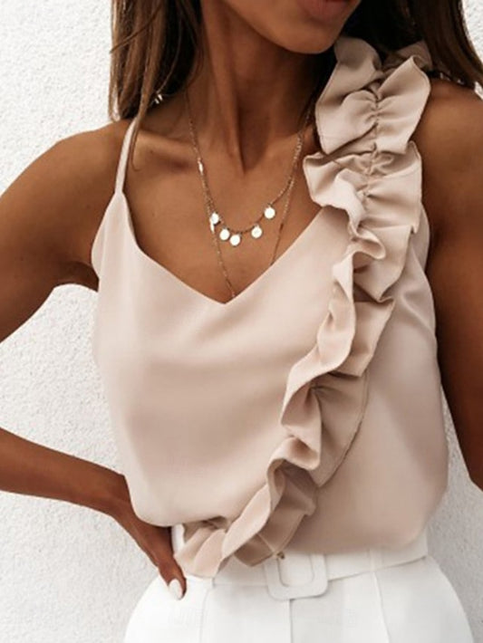 Women's Blouse Camisole Tank Top Ruched Ruffle Plain