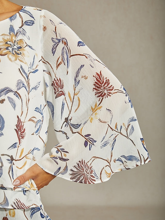 Women's Blouse Floral Print Layered Bell Sleeves Loose Fit