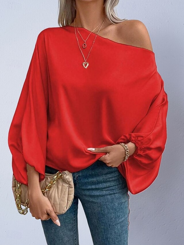 Women's Shirt Satin Shirt Blouse Off The Shoulder Tops
