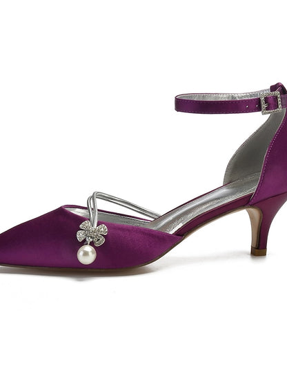 Women's Heels Pearl with Dark and Blue Kitten Satin