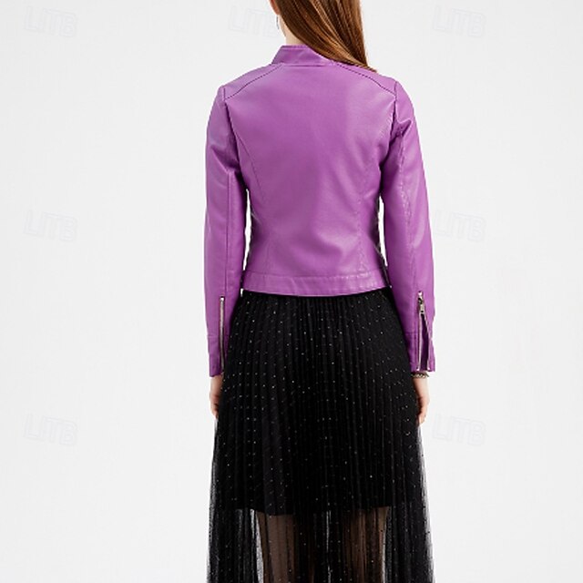 Faux Zipper Jacket Pocket Leather Women's Comfortable