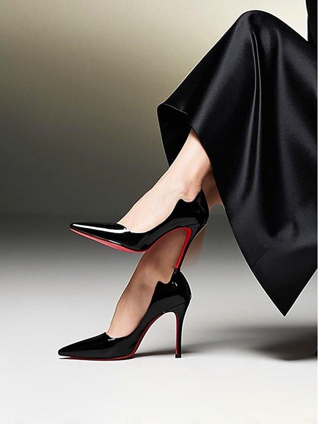 Red Toe Leather Soles Black with Heels – Patent Pointed High