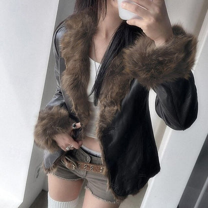 Comfortable Casual Warm Fur Buttons Collar Women's Jacket