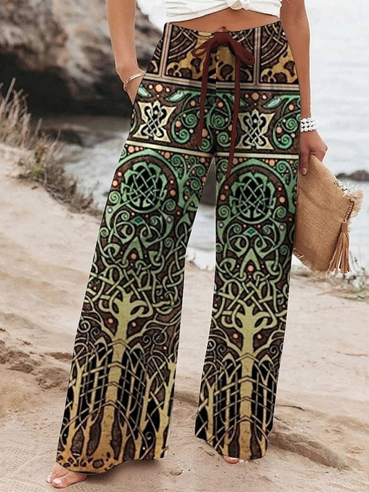 Women's Wide Leg Pants Trousers Vintage Ethnic Style Long