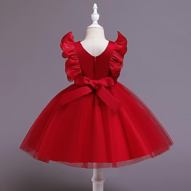 Party Color Sequin Flower Girls' Dress Kids Solid