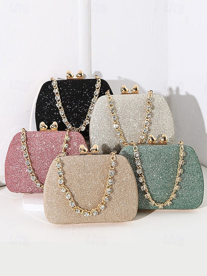 Sage Clutch with Rhinestone Green Evening Glitter Women's