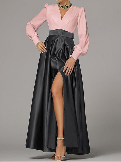 A-Line Dress Floor High Guest Gown Formal Evening Split Wedding