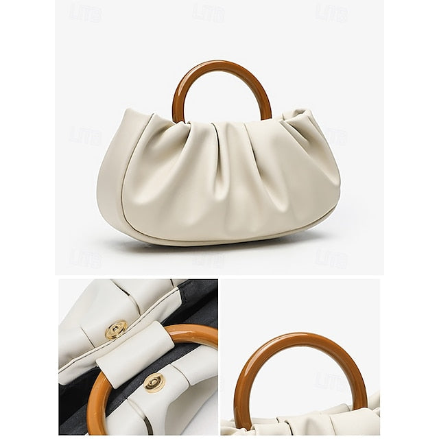 Clutch Faux with Bag Leather Women's Acrylic Tote Pleated