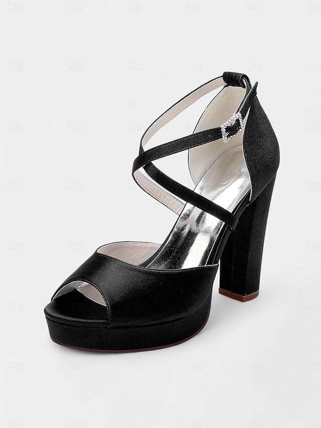 with Women's Sandals Heel High Toe Platform Satin Peep and