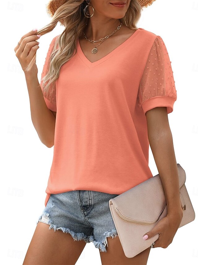 Women's T Shirt Patchwork Mesh Plain Fashion Modern Casual