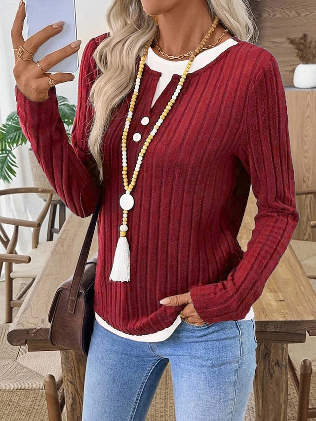 Women's Blouse Patchwork Buttons Solid Color Stylish Casual