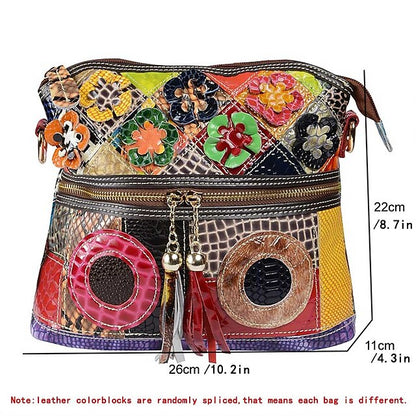 - Shoulder Women's Bag Colorful Bohemian Leather Patchwork