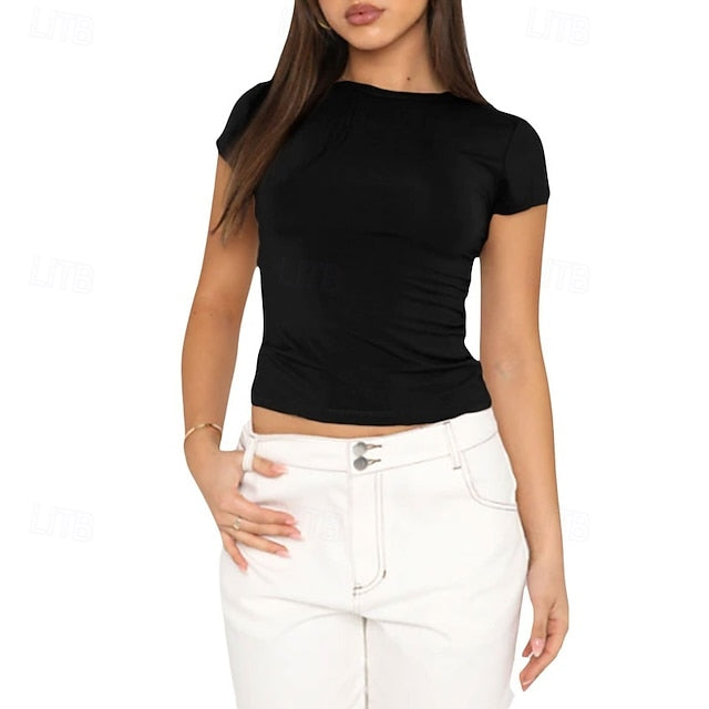 Multi Packs 3pcs Female Crew Neck Short Sleeve Black+white+grey