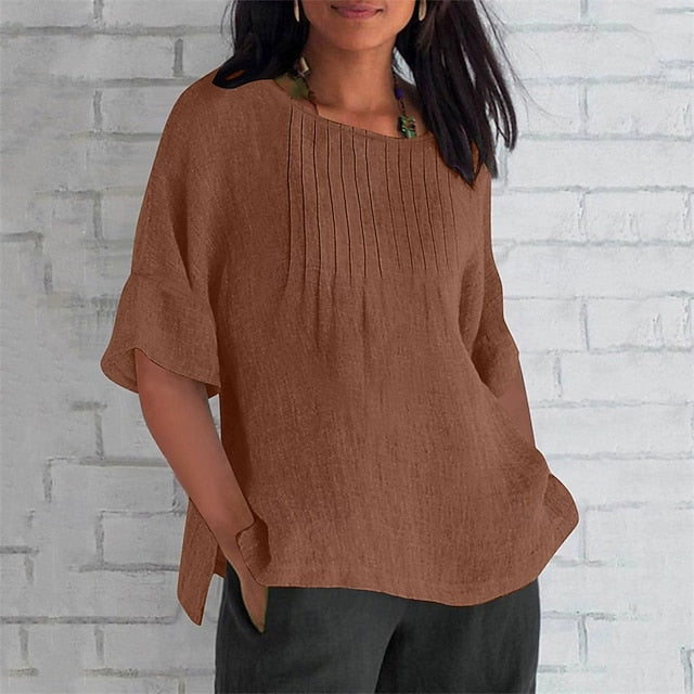 Women's Texture Blouse T Shirt Patchwork Plain Casual 3/4