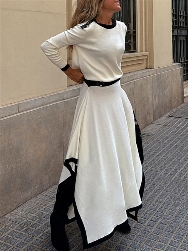 Women's Blouse Skirt Long Sleeve Crew Neck Solid Color