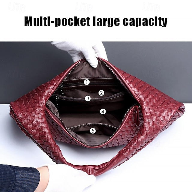 Chic Burgundy Hobo Woven Leather – Bag Women's Faux