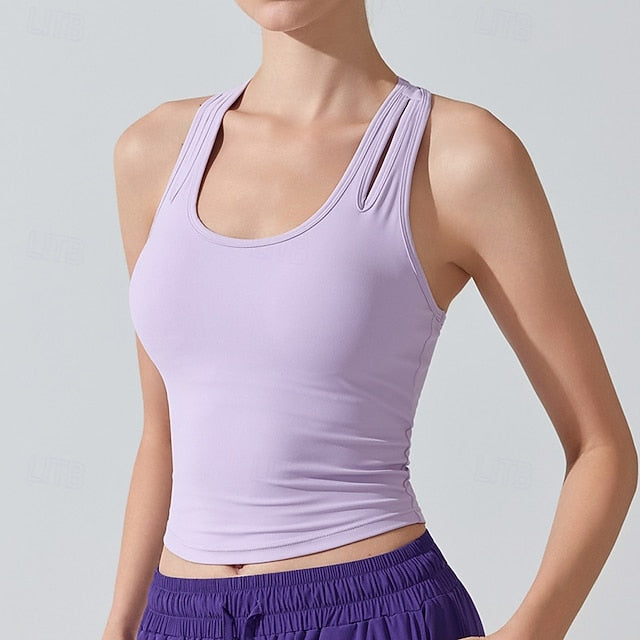 Women's Solid Colored Tank Top Sport Top Build-in Bra UV